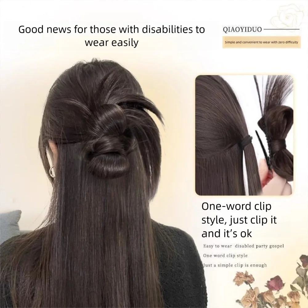 جديد الاصطناعية كعكة الشعر مخلب كليب الطبيعية رقيق شعر مستعار كليب Bowknot براون الأسود كعكة رئيس شعر مستعار إكسسوارات الشعر