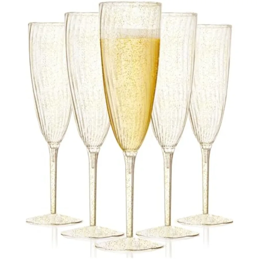 

Пластиковые фужеры для шампанского, 36 шт., золотые с блестками, одноразовые бокалы для вина, многоразовые пластиковые стаканы для коктейлей для дома, повседневной жизни, вечеринок
