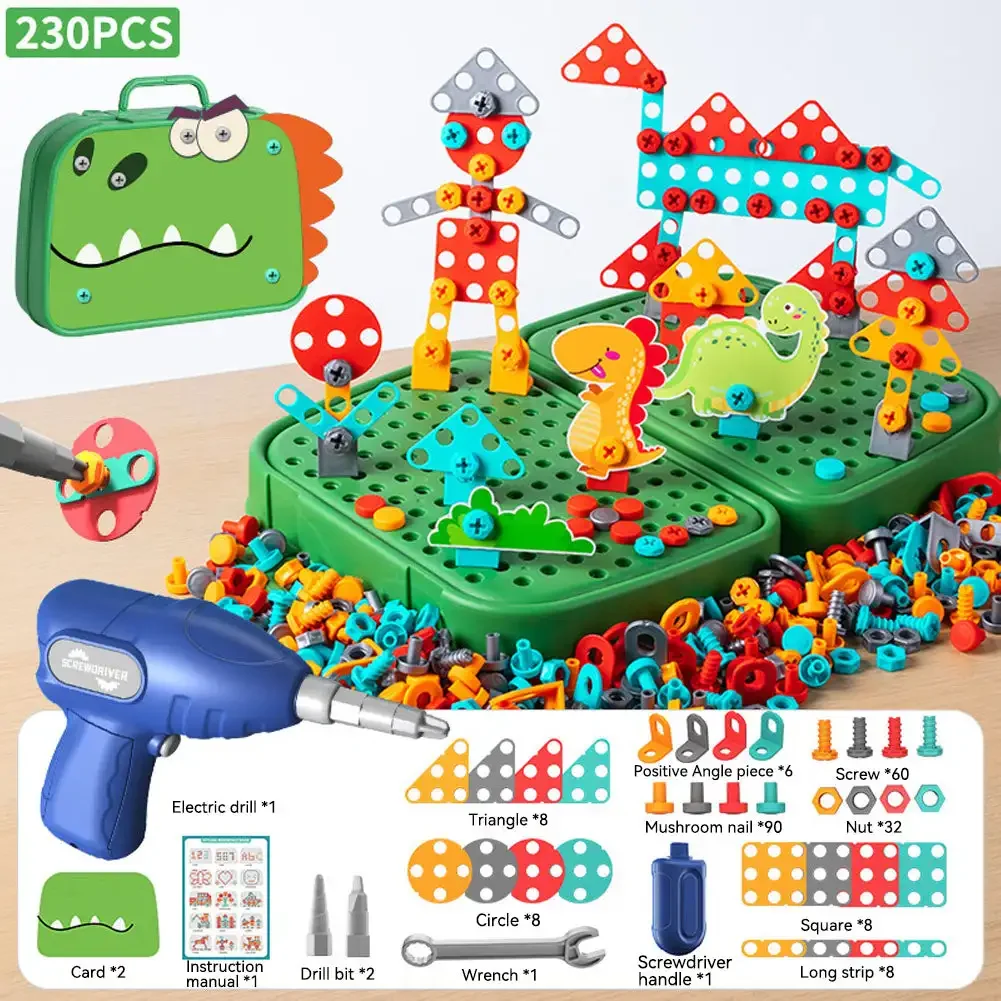 230 stücke 3D Puzzle Spielzeug Pretend Play Tool Kits 2D/3D Pädagogisches Spielzeug Kinder DIY Werkzeug Spielzeug Set elektrische Bohrer Schraube Muttern