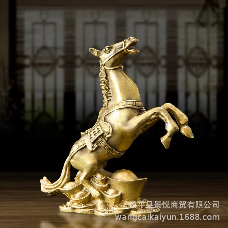 Brass horse figurine, copper zodiac horse Copper treasure bowl handicrafts for office desk or living room decoration