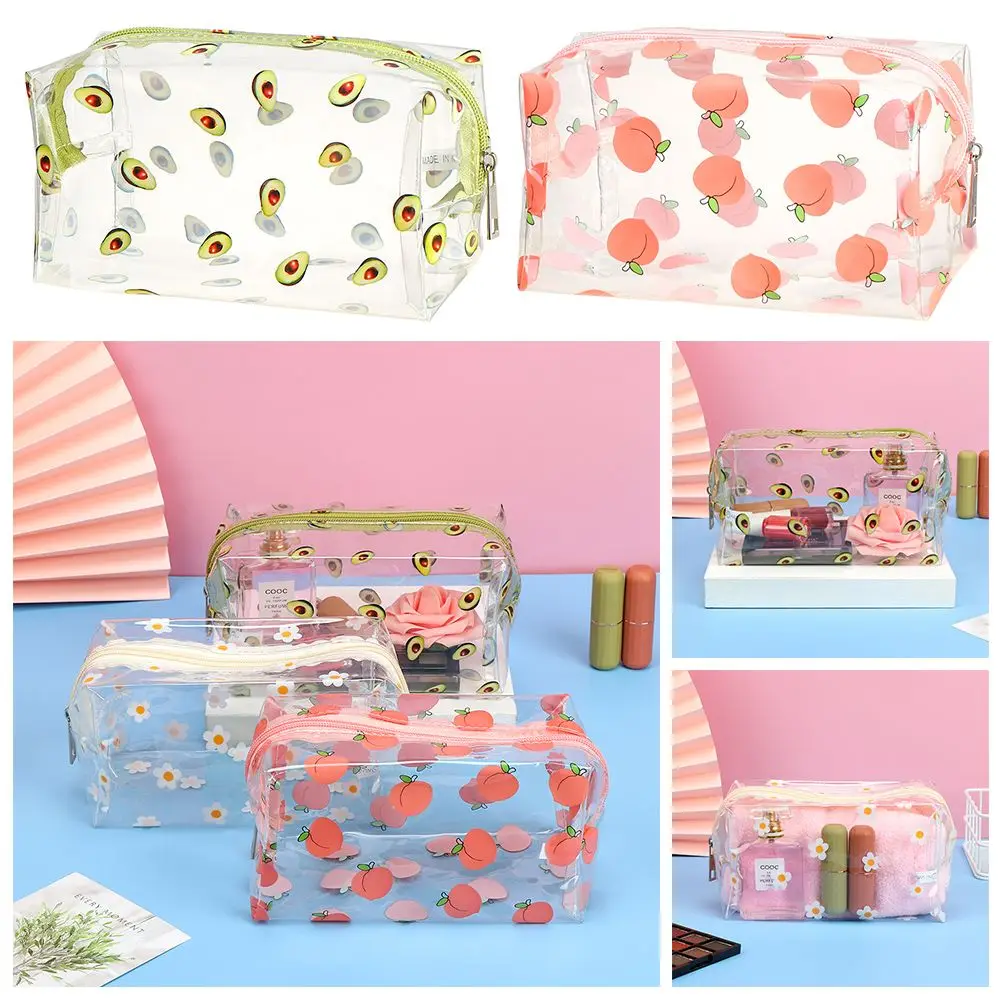 Cute Print Toiletry Organizer Clear Travel Cosmetic Bag borse per il trucco trasparenti per le donne ragazze Avocado Flower Peach