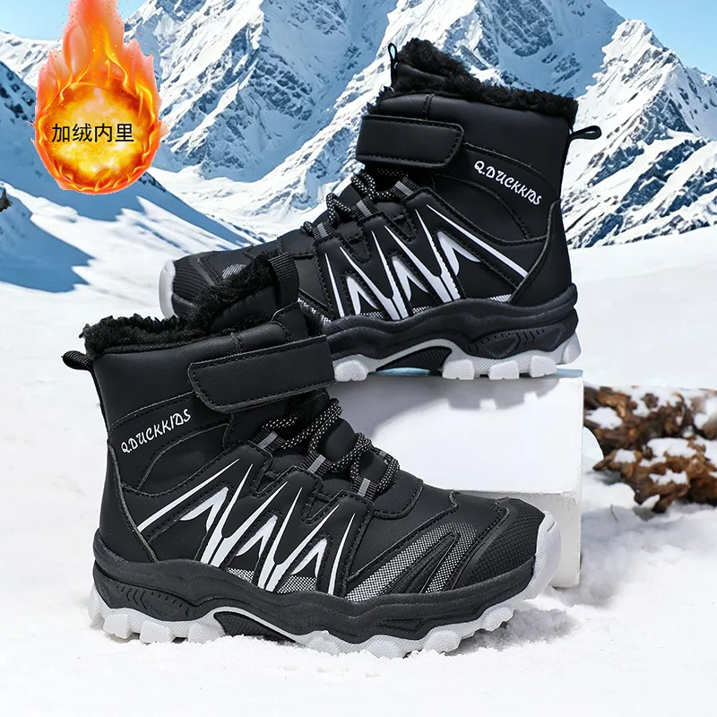 Kids Winter Snow Boots Boys Waterproof Fleece Lined Hiking Boots Detachable Ice Cleat Non Slip Outdoor Children Boots for Boy