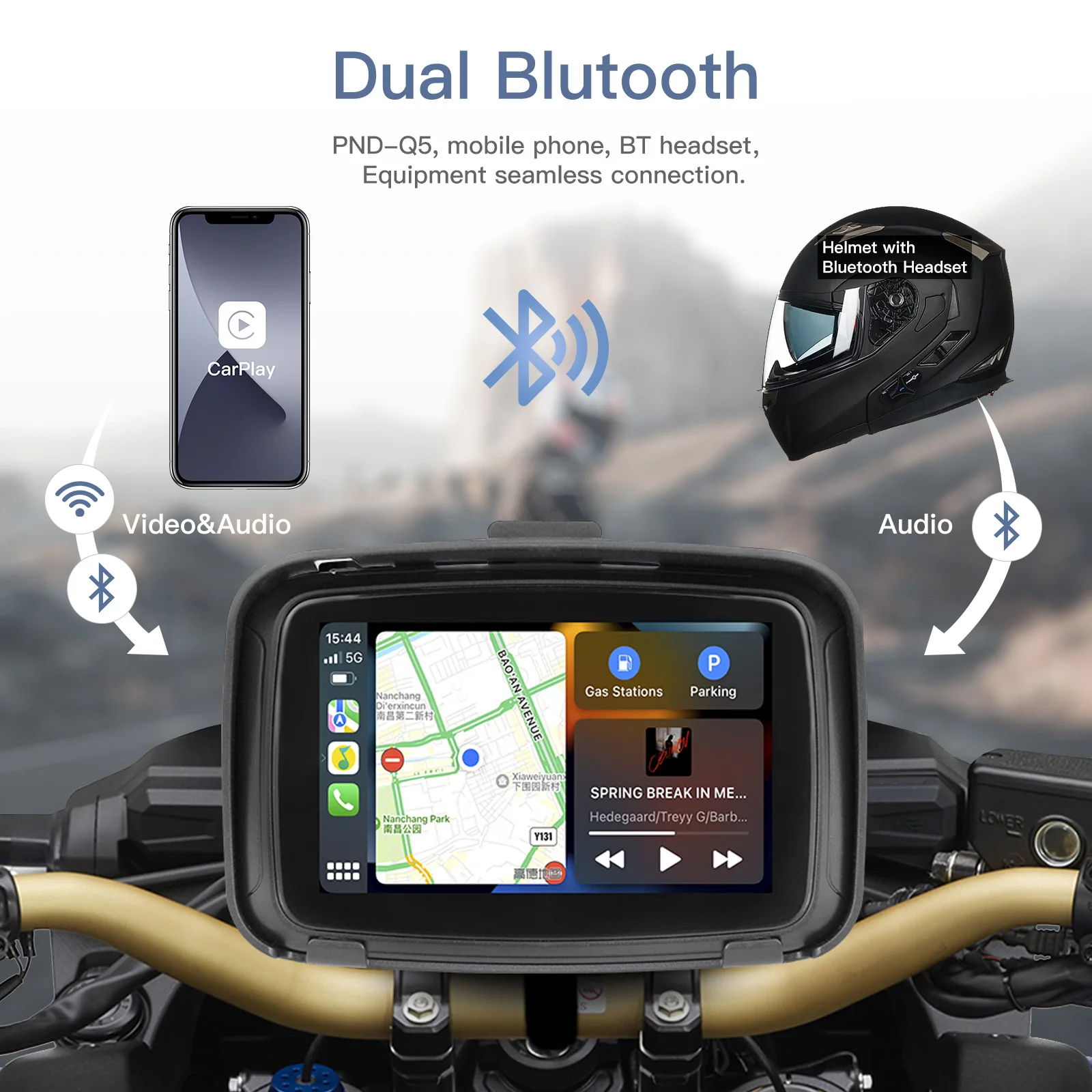 Carabc 5 Zoll tragbare GPS Navigation Motorrad wasserdicht Apple Carplay Display Motorrad drahtlose Android Auto IPX7 GPS Scre