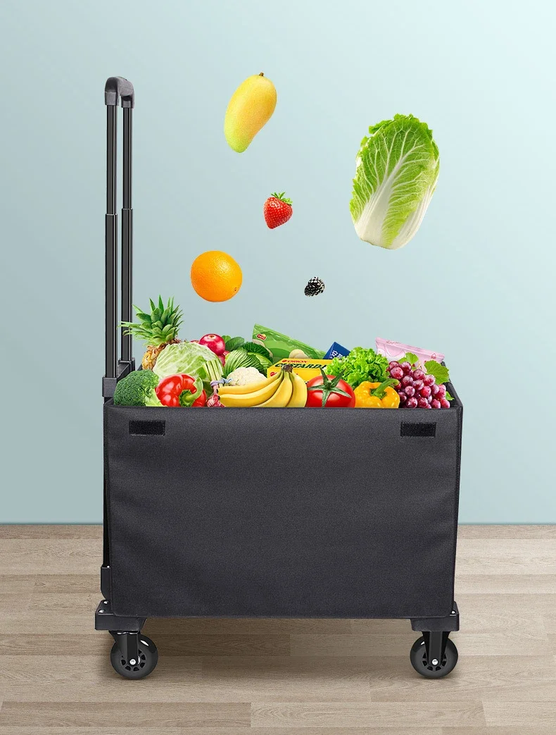 

Multifunctional Folding Shopping Cart with Basket Grocery Transport Handcart Protable Outdoor Picnic Camping Storage Box Trolley
