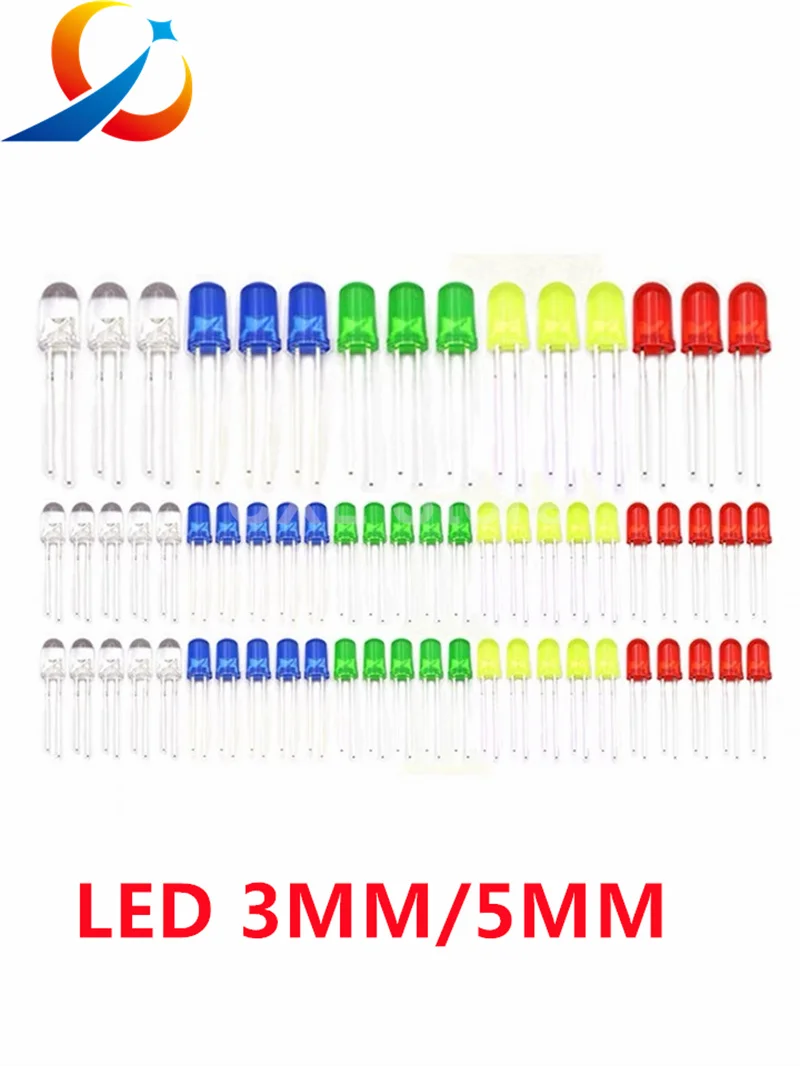 Ampoule LED 3mm/5mm, 100 pièces, F3 F5, rouge, vert, jaune, bleu, blanc, prise directe, pack complet, indicateur de perle de lampe, nouveau