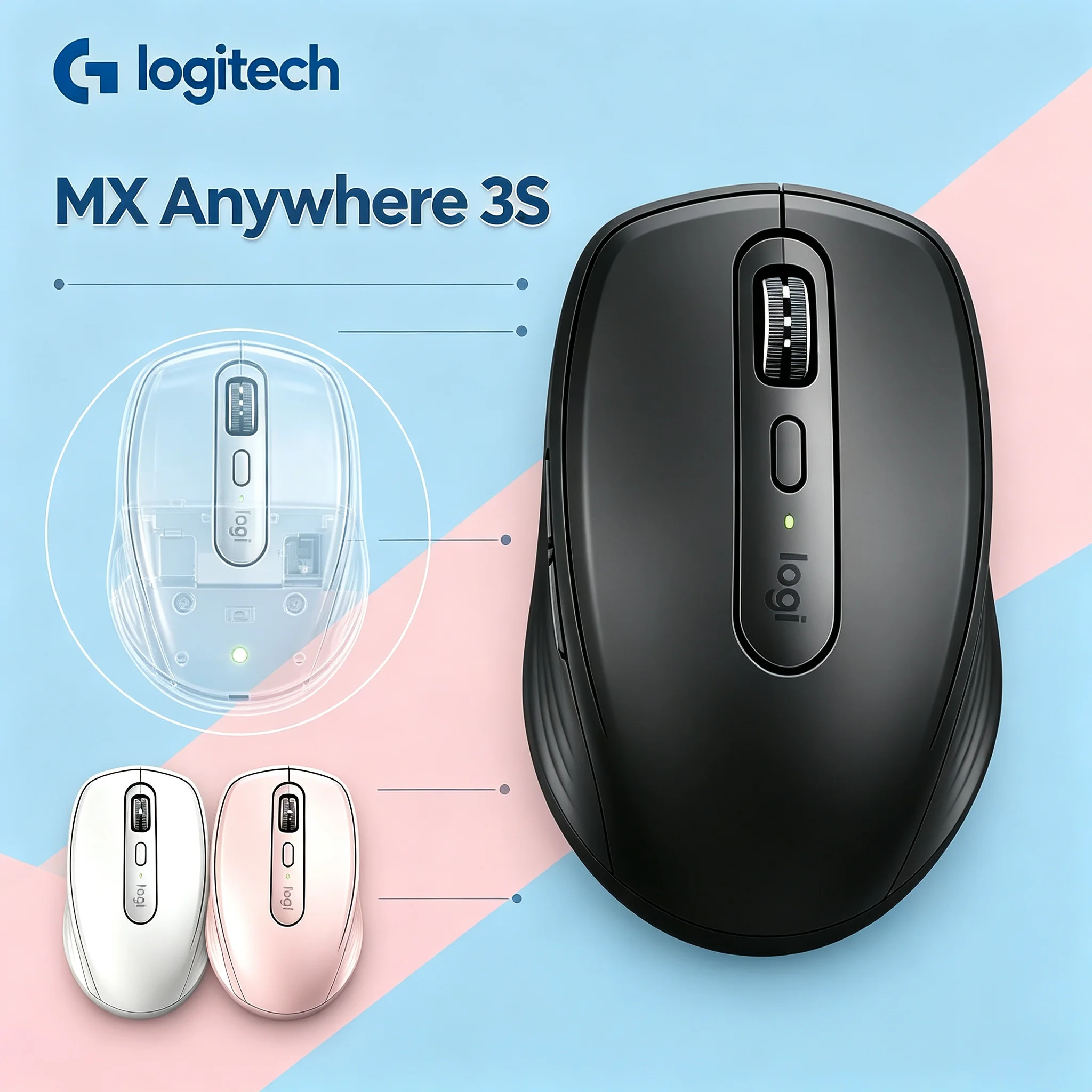 Travel Use Logitech MX Anywhere 3S Wireless Mouse Multi-computer Control Rechargeable Portable Mice