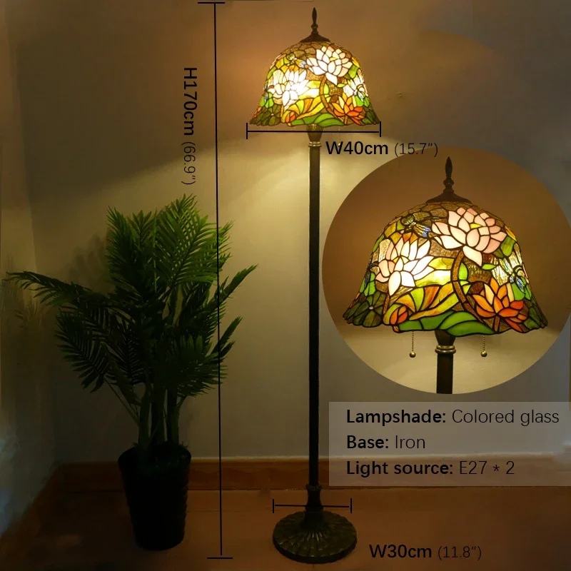 SOURA lampa podłogowa Tiffany amerykański Retro salonu lampka do sypialni wiejskiej lampy szklana podłoga