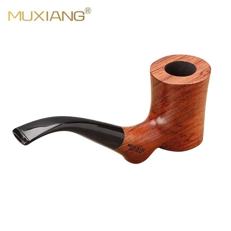 MUXIANG Padauk Bent Tobacco Pipe Detachable Acrylic Mouthpiece 9mm Filter 10 Pcs Tools Kit Gift for Men
