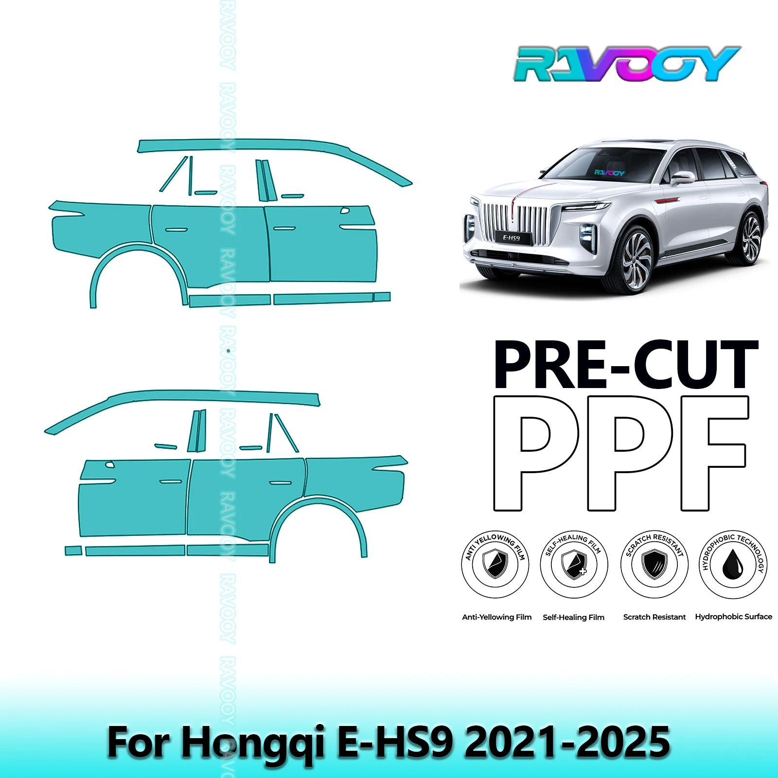 

For Hongqi E-HS9 2021-2025 8.5mil Clear Matte Pre-Cut PPF Door & A/B Pillar Kit TPU Paint Protection Film Set