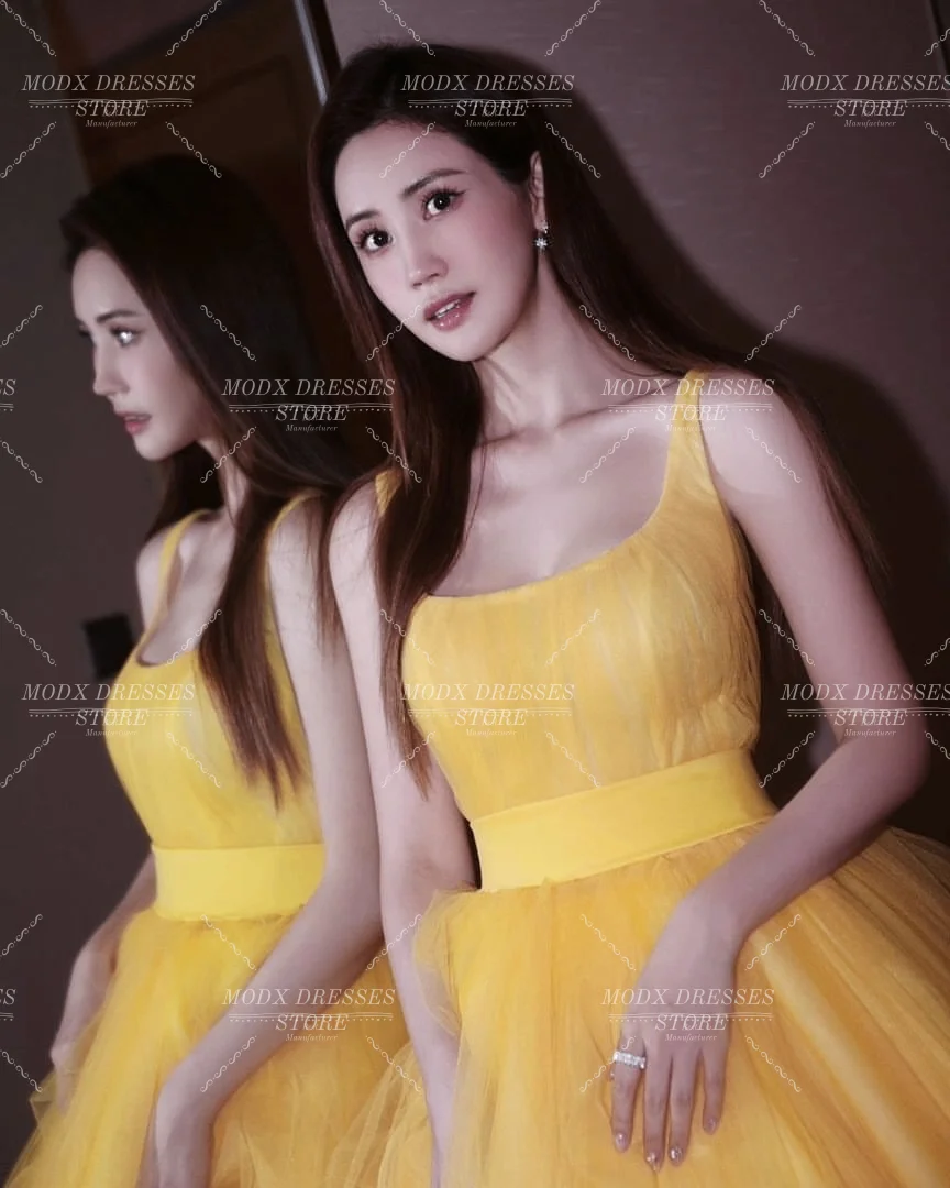 MODX أنيقة الأصفر السباغيتي الأشرطة فستان الزفاف الكورية انحنى فستان زفاف طول الأرض مخصص Vestidos Novias Boda النساء