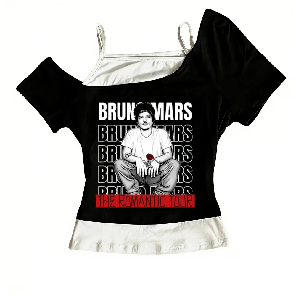 Bruno Mars the Romantic Tour, top corto para mujer, camiseta gráfica para fiesta, moda coreana, camiseta harajuku, vintage, grunge, manga dollette