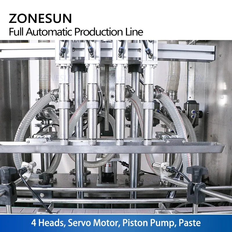 ZONESUN Full Automatic 4 Heads Servo Oil Shampoo Round Bottle Filling Capping Labeling Machine Production Line ZS-FAL180P8