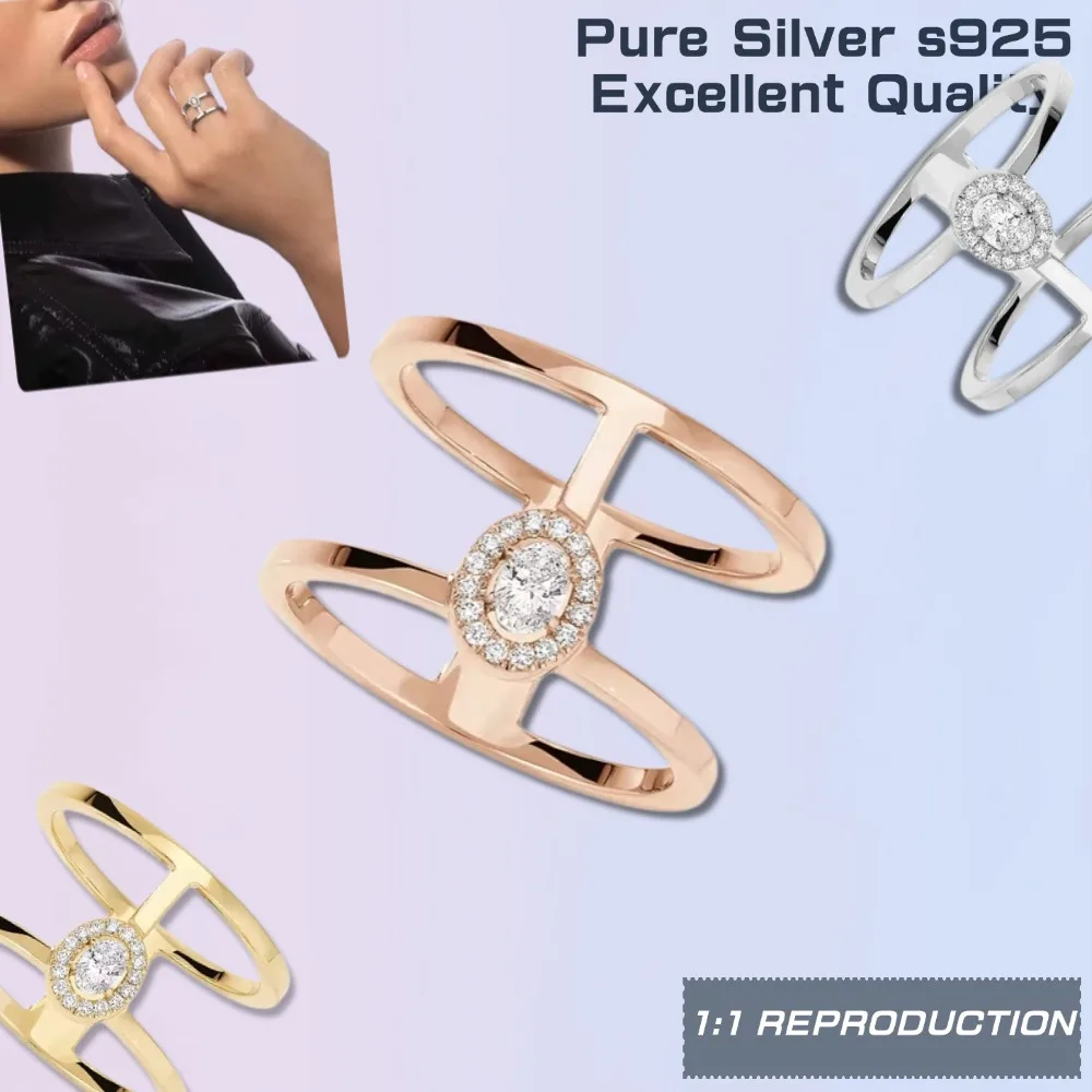 Unique Design original 2 Rows Hollow Diamond Ring Sterling Silver 925 Ring woman Jewellery Luxury Brand for Women Daily Wear