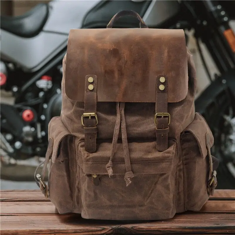 

Vintage Oil Waxed Canvas Leather Backpack Large Capacity Teenager Traveling Waterproof Daypacks Laptops Rucksack School Bag