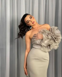 AsaNagi New Fashion Gray Color Strapless Elegant Evening Dresses Women One Shoulder Floor-length 2023  فساتين نسائيه سهره