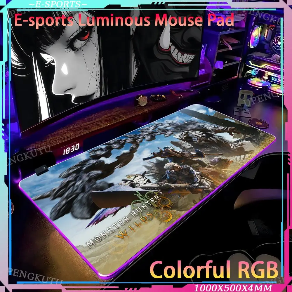 Monster Hunter Wilds Mouse Cute keyboard pad RGB anime pad RGB game mouse Gaming accessories 1000x500x4mm pad