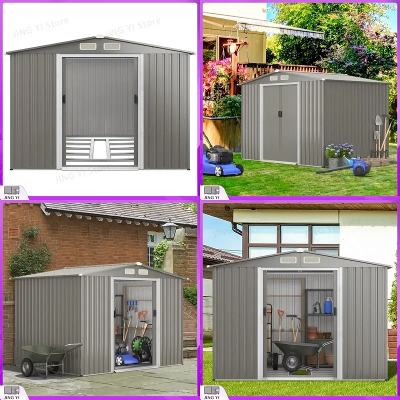 8x6 ft Weather Resistant Tool Organizer Outdoor Storage Shed Heavy Duty Metal Utility Cabinet Workshop Garage Storage