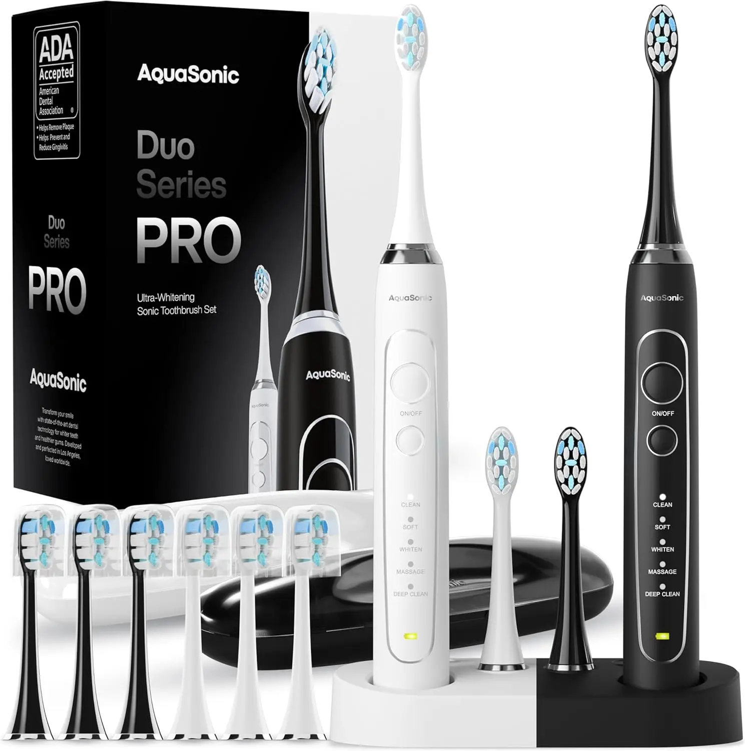 

Ultra-Whitening Electric Toothbrush Set with 5 Modes, Smart Timers, Travel Cases & 10 Brush Heads – ADA Accepted