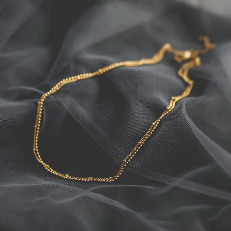 Titanium With 18K Layered Beads Chian Necklace Women 361 L Stainless Steel Jewelry Runway Party Japan Souch Korea Fashion