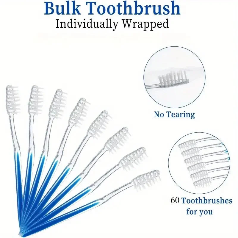 40-Pack of Three Colors to Choose From, Individually Packaged Disposable Travel Toothbrushes with Soft Bristles for Adults and Teenagers, Suitable for Camping and Hotel Guests