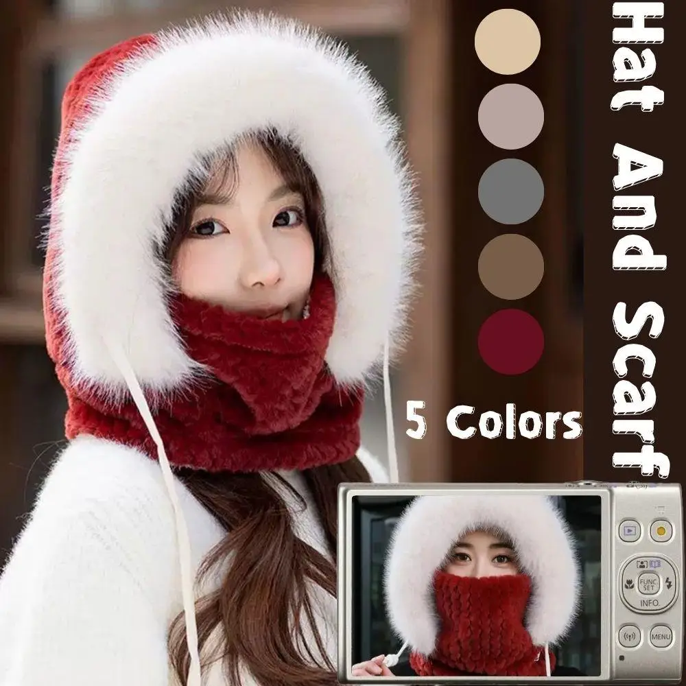 الخريف والشتاء الحرارية أفخم قبعة للنساء رشاقته هود سدادات حماية الأذن وشاح وقناع في الهواء الطلق يندبروف ركوب الدراجات السترة قبعة #1