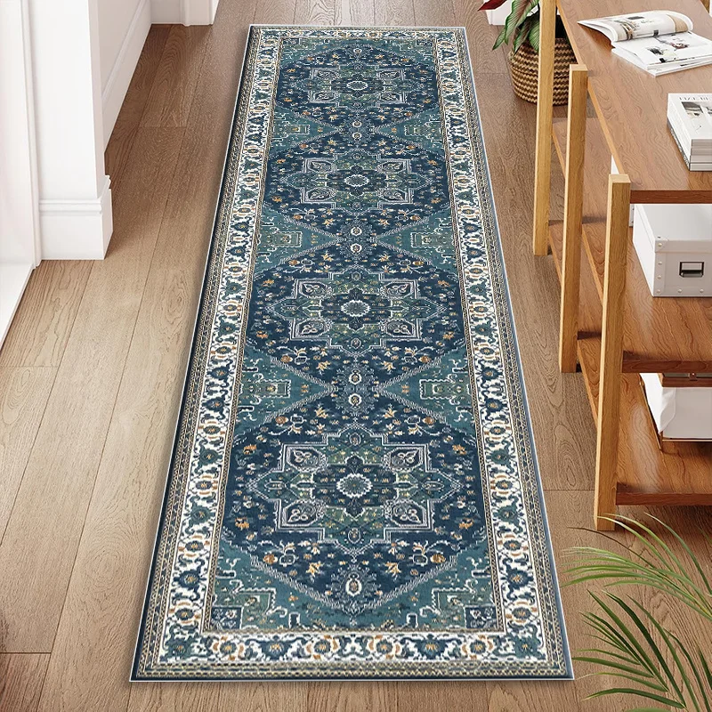 Vintage Geometric Diamond Pattern Ethnic Style Runner Rug for Hallway Non Slip Decorative Carpet Floor Mat Accent