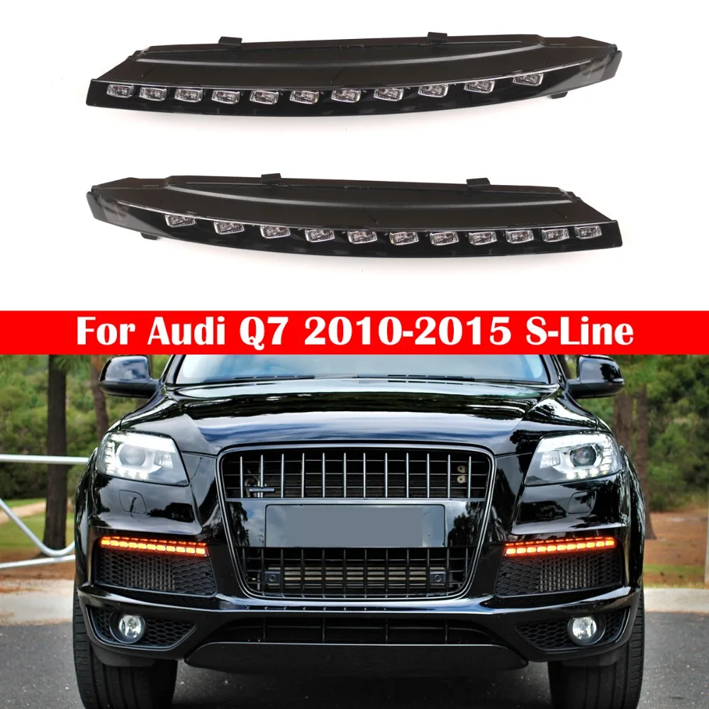 Front Bumper LED Daytime Running Lights Fits For Audi Q7 2010 2012 2013 2014 2015 Sports Model 4L0953041E 4L0953042E