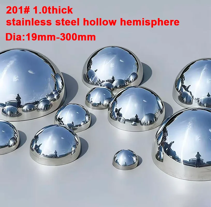 1.0mm Thick 201 Stainless Steel Half Ball Dia 19-300mm Tank End Cap Pressure Vessel Head Industrial Pipe Plug Decorative Sphere