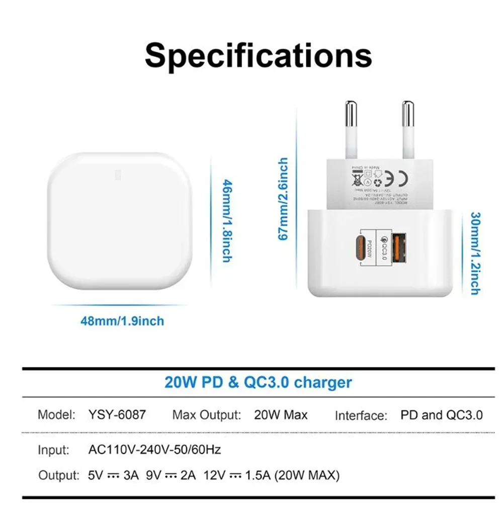 Fast Quick Charging 20W USB C PD Charger Dual Ports Eu US UK AC Home Travel Wall Charger For Iphone 13 14 15 Samsung xiaomi lg