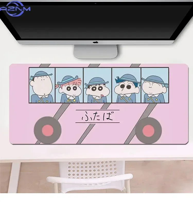 Cute Crayon Shin-chan Kindergarten Bus Anime Mouse Pad, Rubber Non Slip Gaming Desk Mat, Lovely Pink Cartoon Character Art Mouse
