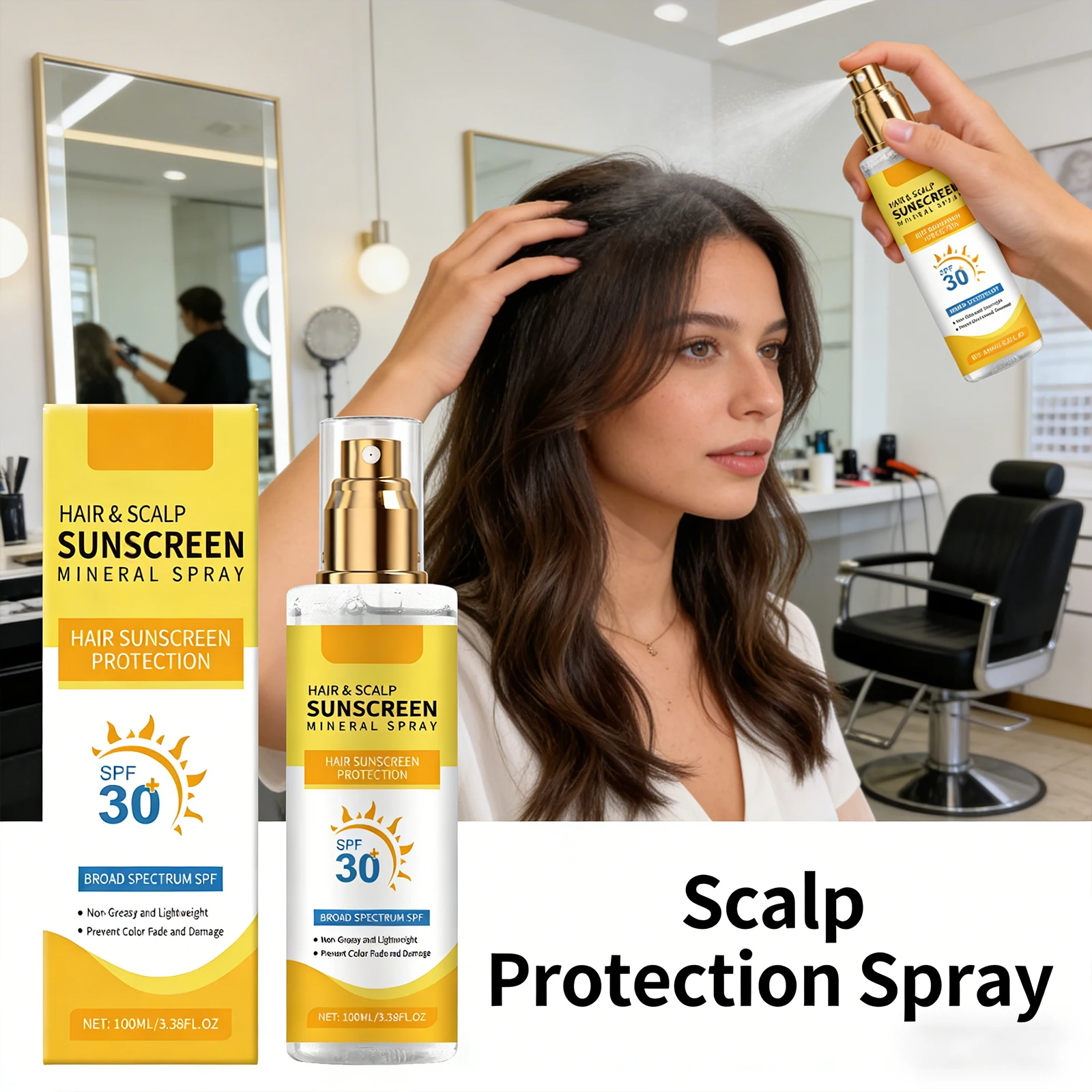 

100ml Scalp Protection Spray For Outdoor Hair Care UV Defense Color Lock Nourish Dry Scalp Repair Lightweight Portable Travel