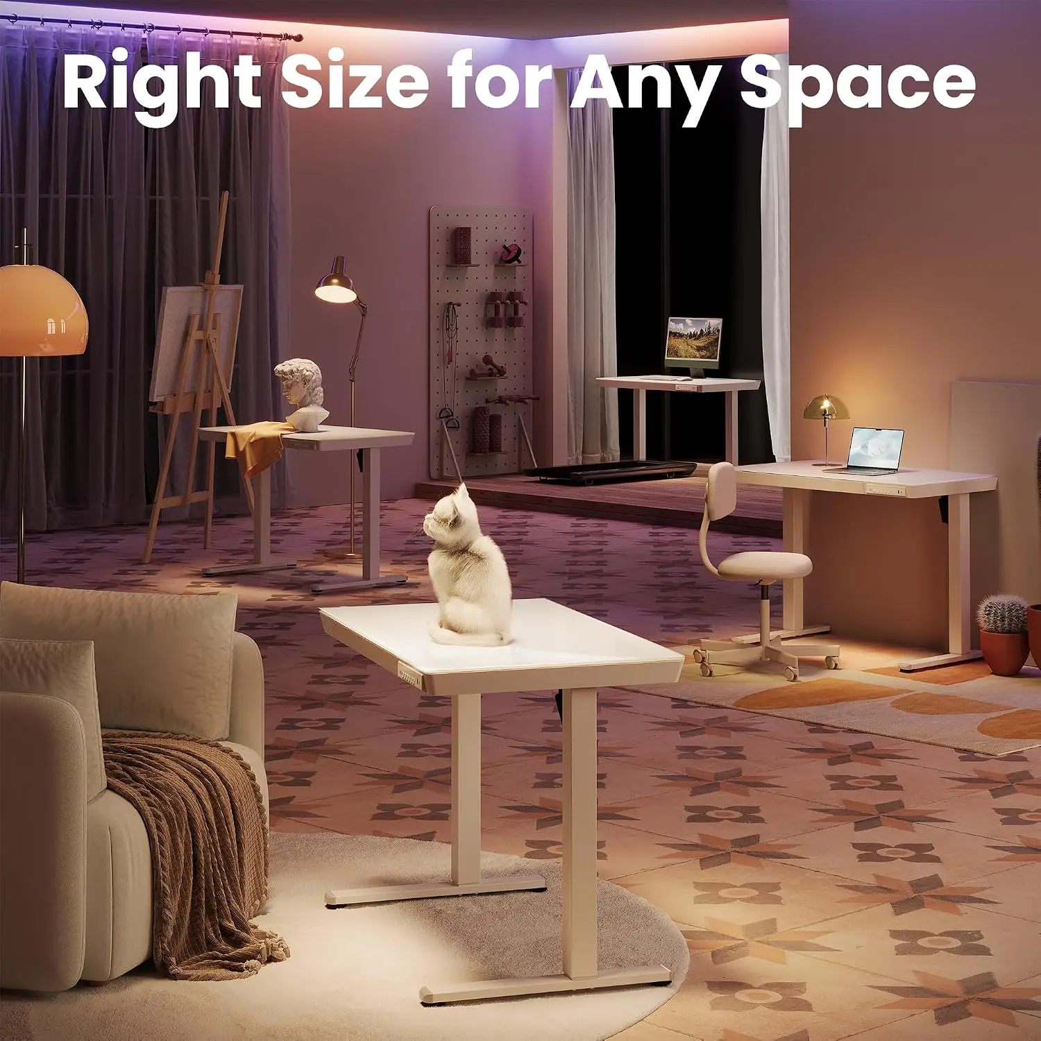 Glass Standing Desk with Drawers, 40 X 24 Inch Electric Adjustable Height Desk, Quick Install One-Piece Tabletop, Customized