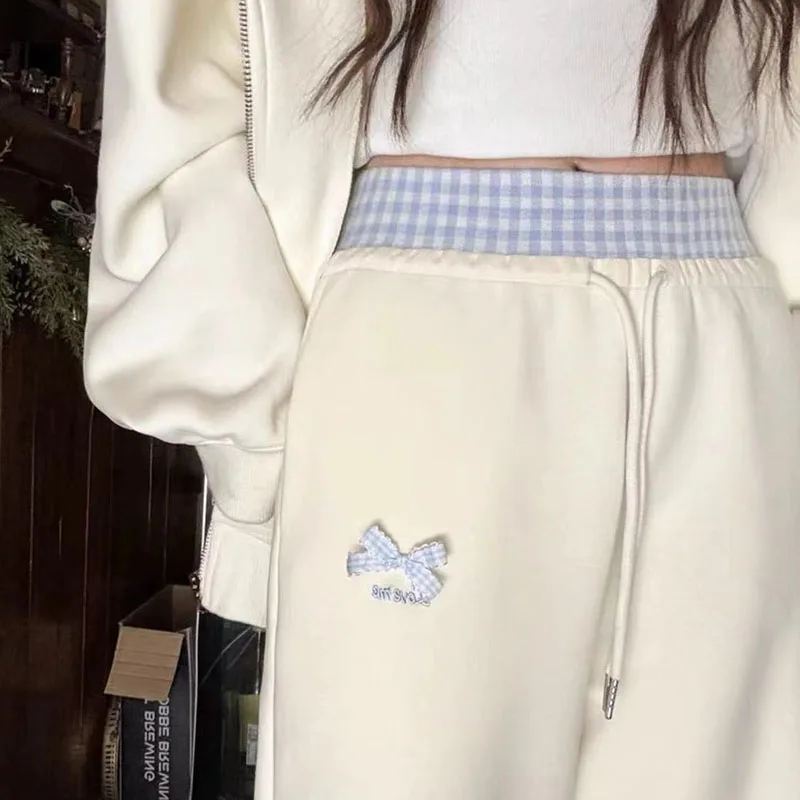 Plaid Patchwork Pants Women's Relaxed and Casual Spring and Summer New High Waist Cute Wide Leg Straight Pants Simple Fashion