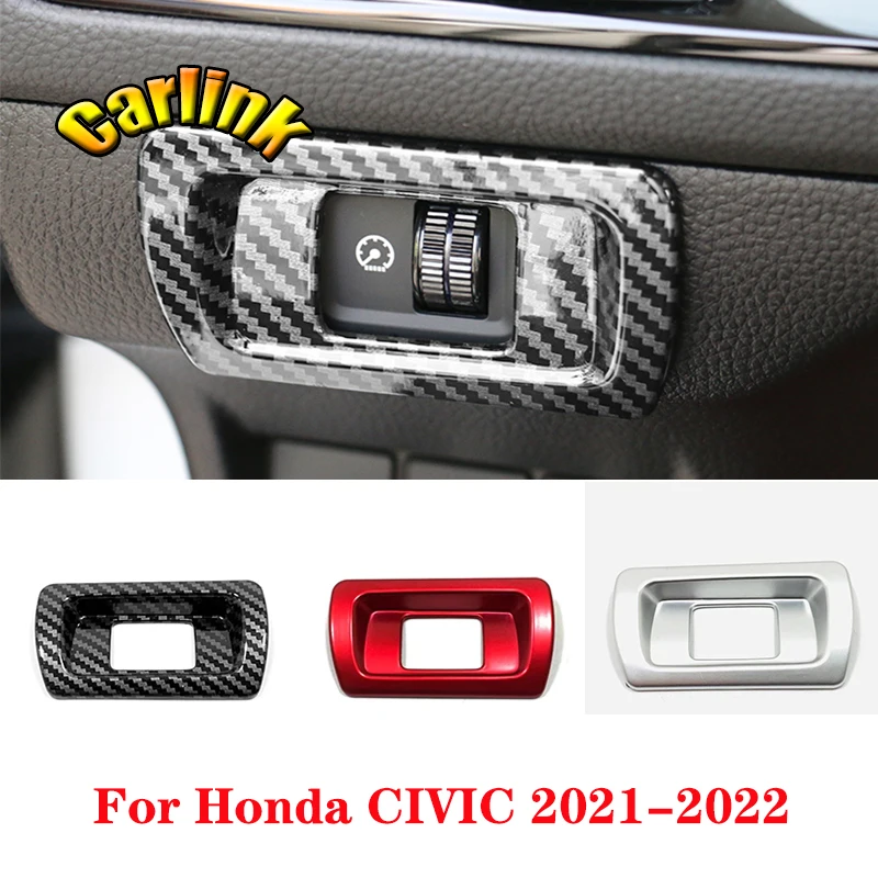 

For Honda Civic 11th gen 2021 2022 ABS Carbon/Red Car Headlamp Adjustment Switch Trim Frame Interior Accessories 1PCS