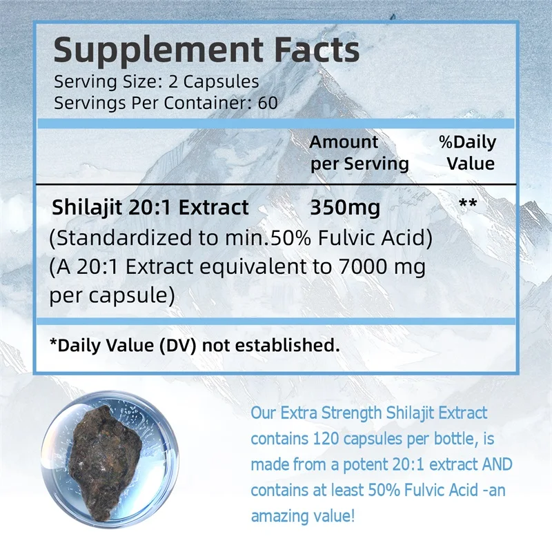 Natural Shilajit Capsules - with Fulvic Acid & 85+ Trace Minerals - for Improve Endurance Focus, Memory and Immune Health