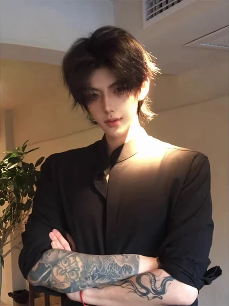 

Bla New Chinese Sle Stand Collar Men's irt Spring Faionable Long Sve Slim Fit Outerwear Stand Fit Button up