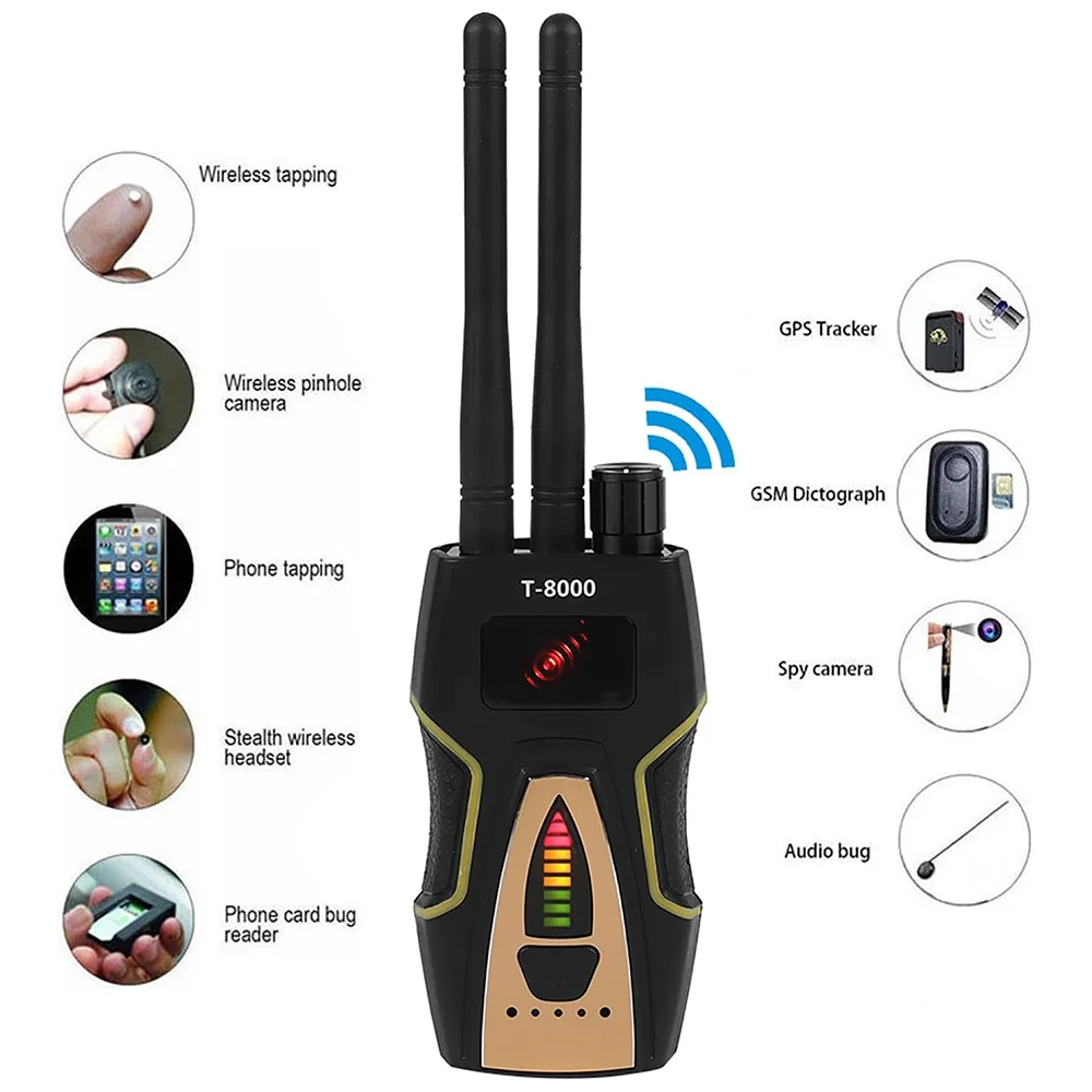 T-8000 Anti Candid Camera Detector Dual Antenna RF Signal Detect GSM Audio Finder Mini GPS Tracker Scan Detector Anti-spy Bug