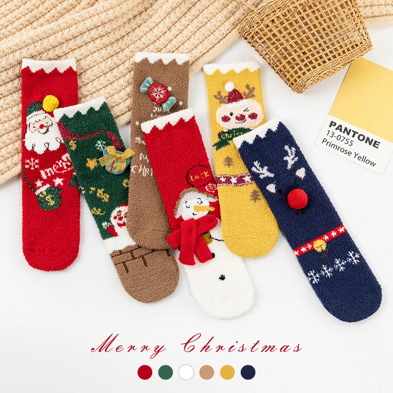 

Baby Socks Winter Extra Thick Plush Medium High Tube Parent-child Sock Straight Board Coral Velvet Christmas Socks Cute Socks