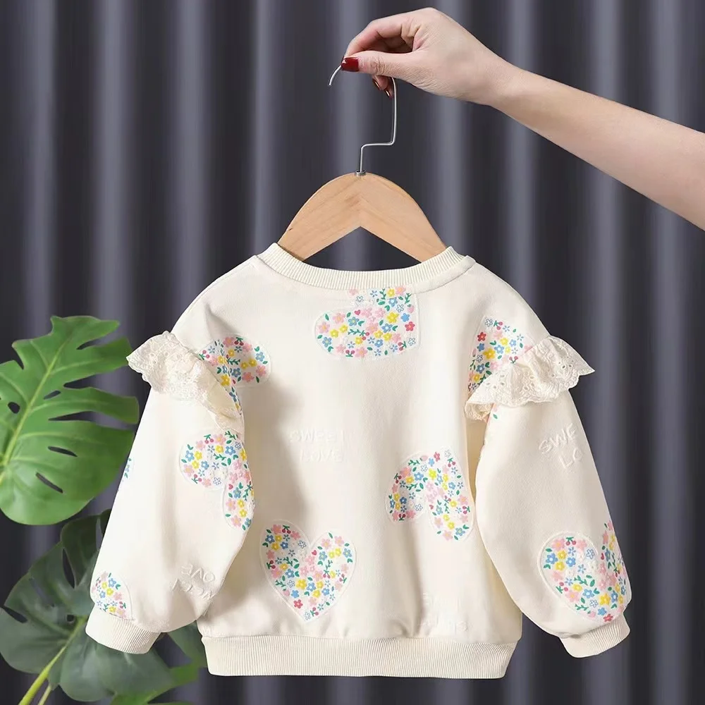 1-8 Years Old Baby Cotton Pullover Tops Girls Spring And Autumn New Girls Flower Love Pattern Sweater