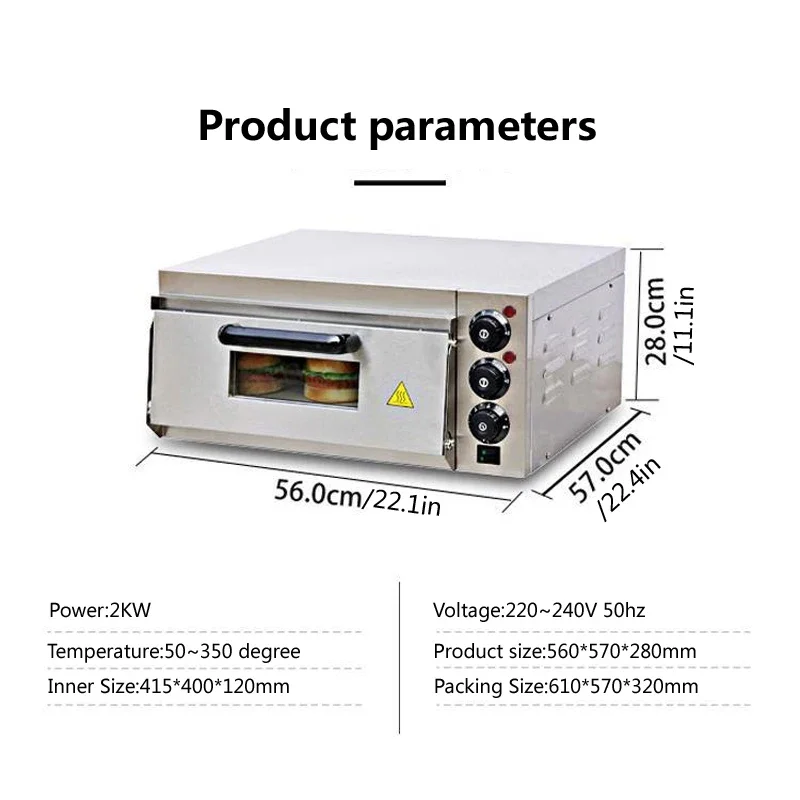 13 Inch Electric Pizza Oven Single Layer Stainless Steel Baker Machine Commercial Bread Chicken Food Cookie Burger