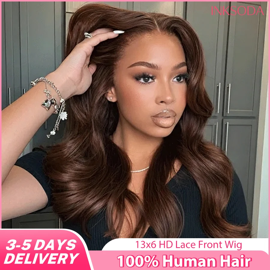 

Парик из натуральных волос 13x6 с прозрачной кружевной передней частью, шоколадно-коричневый, с эффектом Body Wave, парик с кружевной передней частью 13x4 # 4-цветный парик для женщин