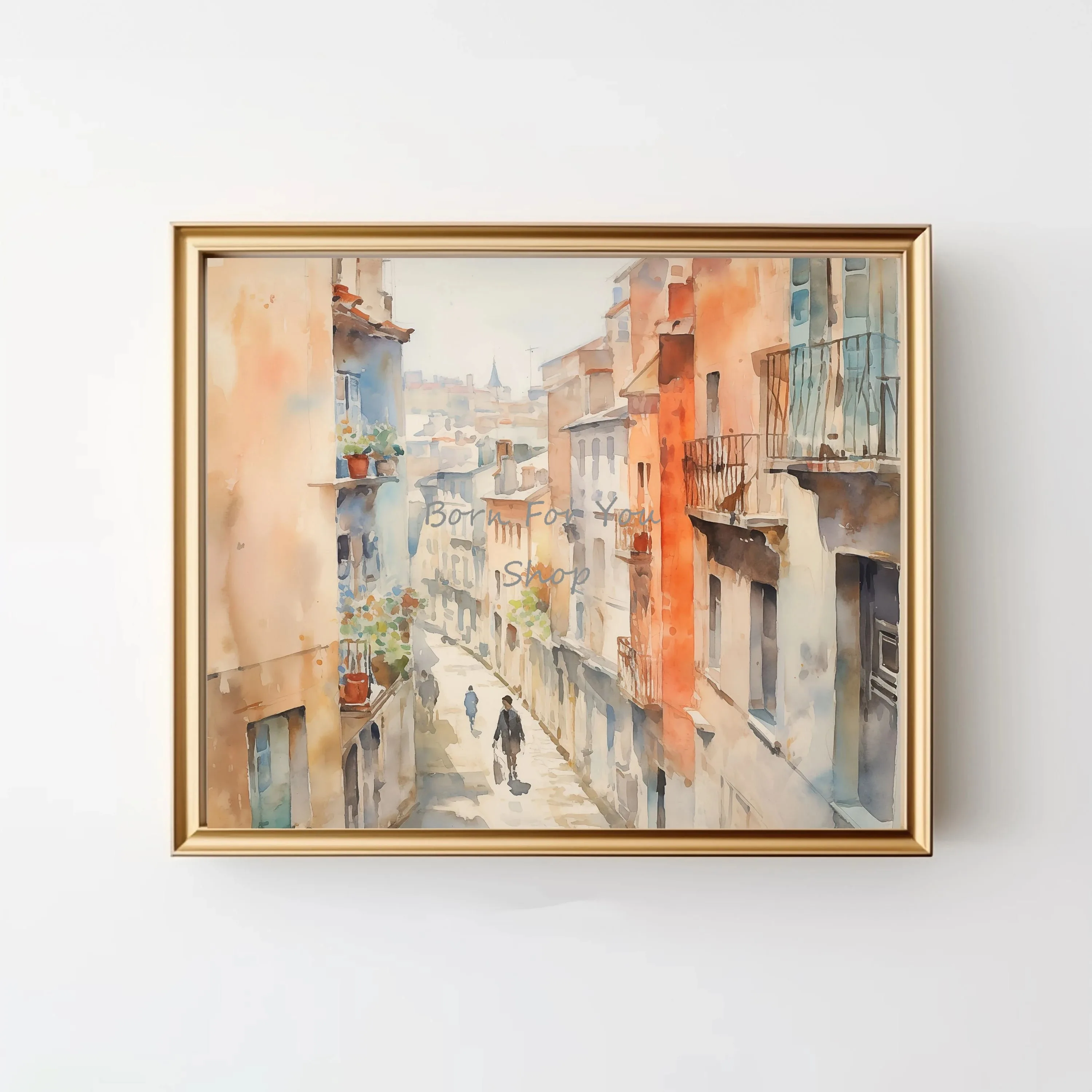 Havanna Alley conservó su secreto vintage: lienzo sin marco con paisaje urbano en acuarela para decoración de pared del hogar