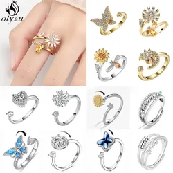 Luxury Spinning Spinner Ring For Men Women Crystal Star Moon Anxiety Fidget Rings Anti Stress Round Beads Finger Ring 2024