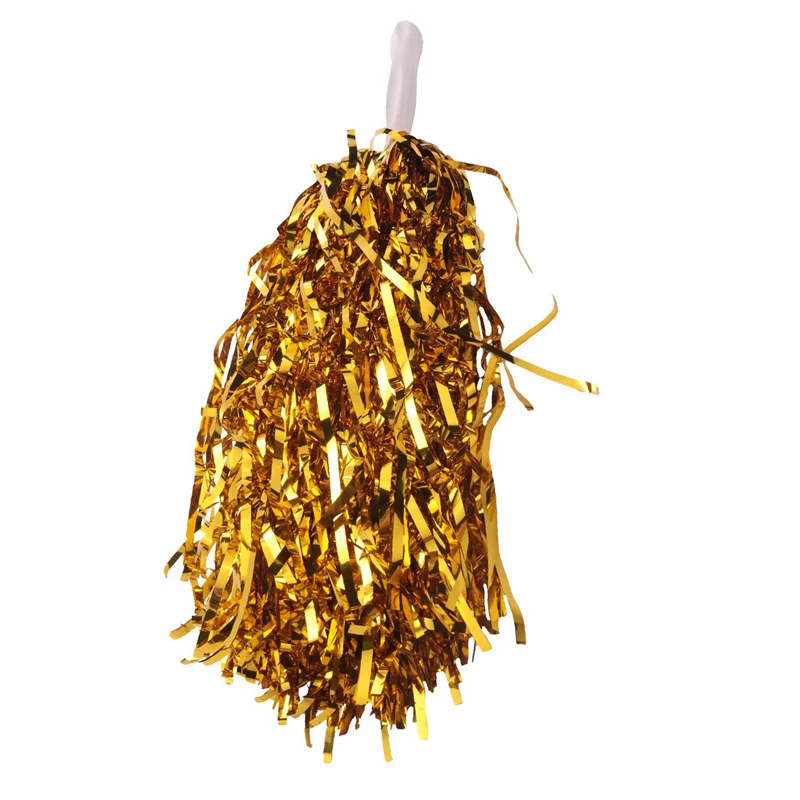 

120Pcs Cheerleading Pom Poms Metallic Foil Cheer Pom Poms With Plastic Handle For Adults Kids Cheerleaders Party Yellow