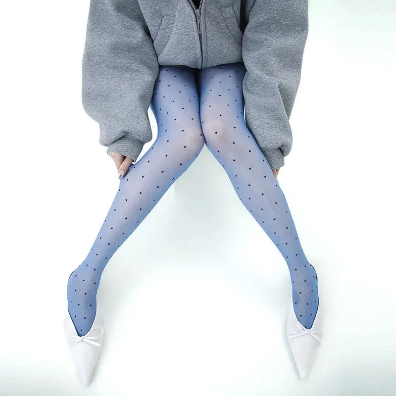Vintage Dot Sheer Tights Women Summer Thin Nylon High Waist Stockings Pantyhose Silky Footed Tights for Women 2026 Y2K Style