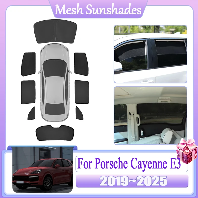 

For Porsche Cayenne E3 2019 2020 2021 2022~2025 Magnetic Sunshade Window Anti-UV Car Mesh Sun Shade Heat insulation Accessories