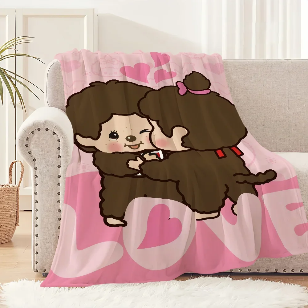 Niedliche Cartoon-Monchhichi-Paar-Überwurfdecke für Sofa, Wohnzimmer, Schlafzimmer, Büro, Reisen, Geburtstag, Kindergeschenke