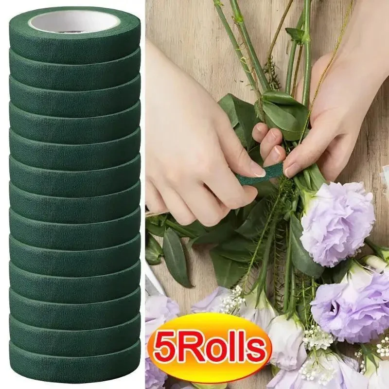 5 rollos de cinta floral de 20 yardas, cinta floral verde oscuro, impermeable y flexible, arreglo floral de ramo, envoltura de tallo para floral