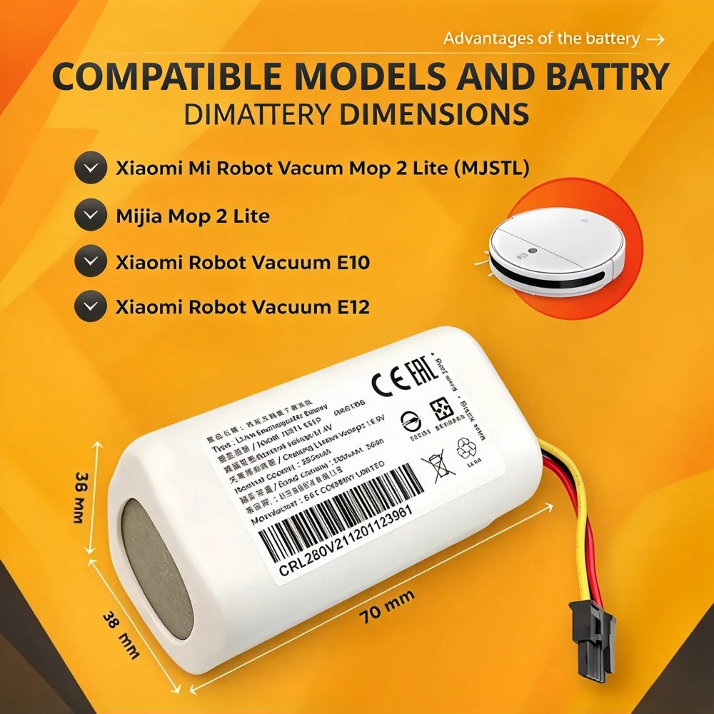 14.4V 2600mAh High Capacity 4S1P Li-ion Battery Replacement for Xiaomi MJSTL Robot Vacuum Mop 2 Lite, Also Fit E10 E12 B11