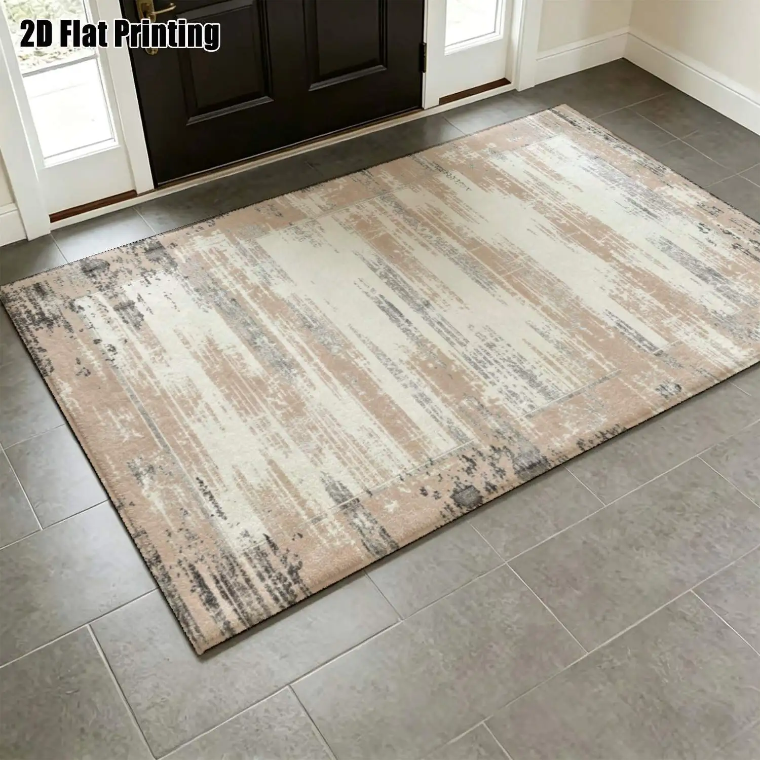 1Pc 2D Printed Carpet: Light Brown & White Abstract Art, Nordic/Instagram-Style, Modern Minimalist, European Geometric Striped, Machine Washable, Multi-Size, Home Decor for Entryway, Dining Room, Foyer, Bedroom, Living Room